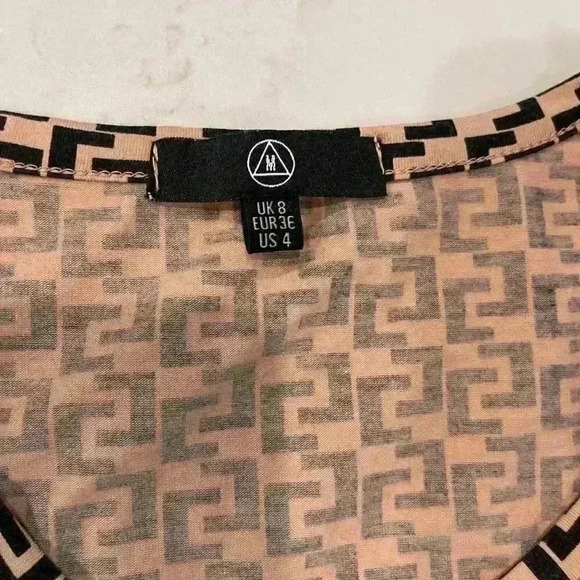 Missguided Brown and Black Geometric Print Short Sleeve Henley Bodysuit Womens 4 - Picture 3 of 5